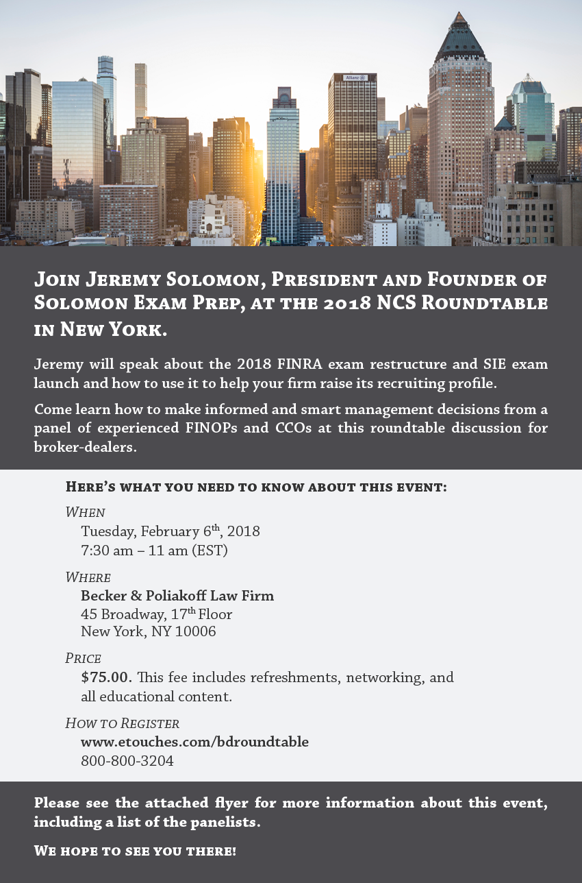 2018 New York NCS Roundtable Discussion for Broker-Dealers