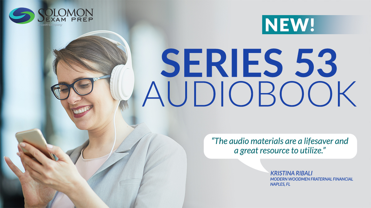 Person listening to Series 53 exam audiobook study guide